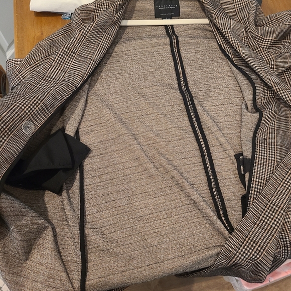 Sanctuary Carlton Brown Plaid Long Knit  Blazer Coat - Picture 7 of 8